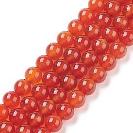 Perles en pierres gemme, cornaline, teint, ronde, orange foncé, 8mm, Trou: 1mm, Environ 50 pcs/chapelet, 15~16 pouce