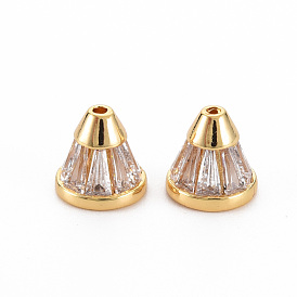 Brass Clear Cubic Zirconia Beads, Nickel Free, Cone