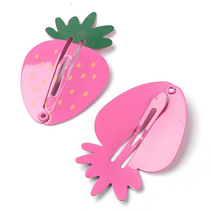 Baking Painted Iron Snap Hair Clips, for Children's Day, Strawberry