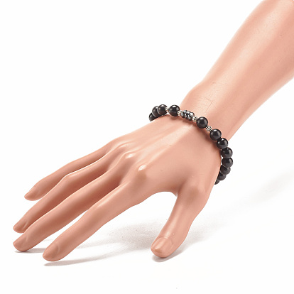 Natural Wood & Synthetic Hematite Beaded Stretch Bracelet for Men Women
