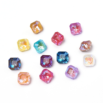 Glass Rhinestone Cabochons, Mocha Fluorescent Style, Pointed Back, Faceted, Square