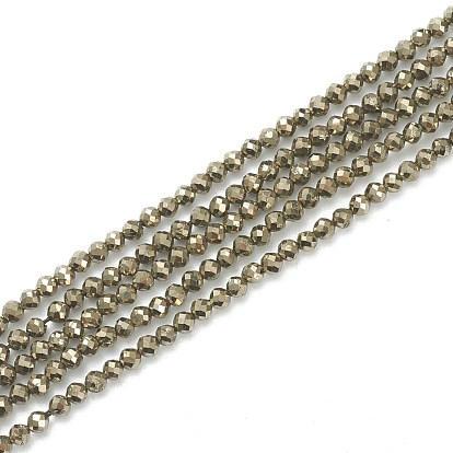 Chapelets de perles pyrite naturelles , classe ab, facette, ronde, kaki foncé, 2mm, Trou: 0.5mm