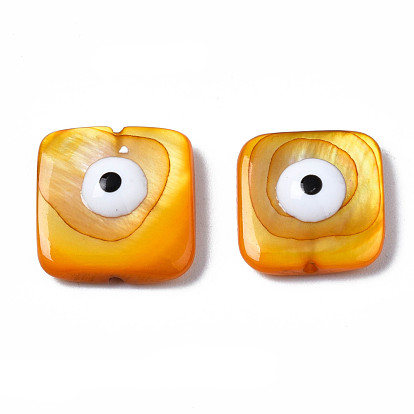 Natural Freshwater Shell Beads, with Enamel, Dyed, Mixed Shape with Evil Eye