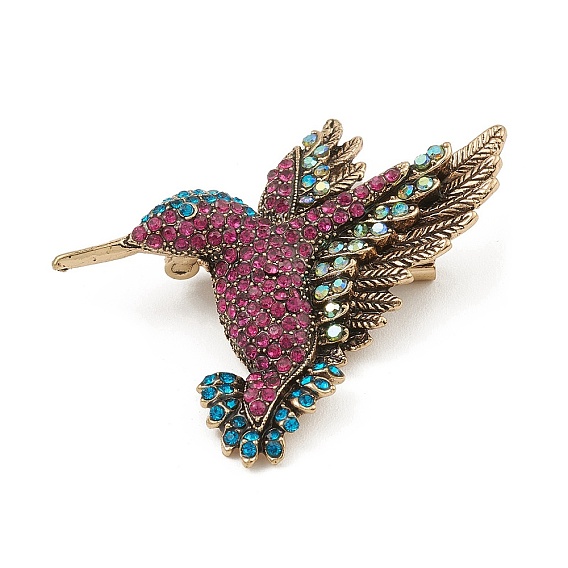 Broche de pájaro con diamantes de imitación, insignia de aleación para ropa de mochila
