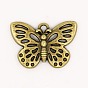 Alloy Pendants, Cadmium Free & Lead Free, Butterfly, 18x25x2mm, Hole: 1mm