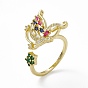 Papillon de zircone cubique coloré avec anneau de manchette ouvert fleur, bijoux en laiton de placage de rack pour les femmes, sans cadmium et sans plomb