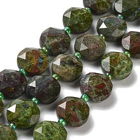 Natural Dragon Blood Jasper Beads Strands, with Seed Beads, Faceted Hexagonal Cut, Flat Round