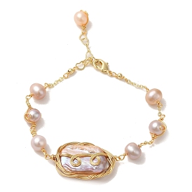 Natural Pearl Link Bracelets, Brass Wire Wrapped Bracelet