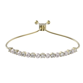 Bracelets coulissants réglables en argent sterling avec micro pavé de zircone cubique, avec des bracelets à maillons en perles de coquillage pour femmes