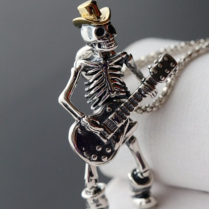 Alloy Pendant Necklaces, Skull with Guitar