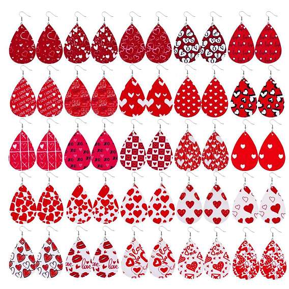 Красные серьги-капли из искусственной кожи на день святого валентина