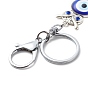 Evil Eye Glass Pendant Keychain, with Alloy Split Key Rings & Lobster Claw Clasps, Owl