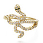 Adjustable Brass Micro Pave Cubic Zirconia Finger Rings, Nickel Free, Snake, Clear