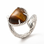 Coeur de pierres précieuses avec anneau de manchette ouvert serpent, bijoux en laiton platine pour femme