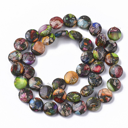Natural Imperial Jasper Beads Strands, Dyed, Flat Round