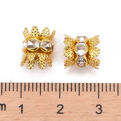 Tapas de cuentas de diamantes de imitación de bronce, espaciador de tapa, 9x8 mm, agujero: 0.8 mm