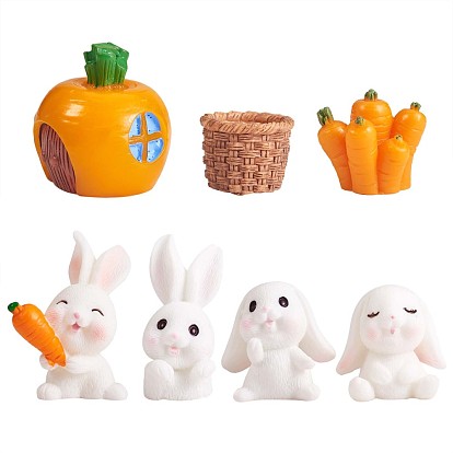 Статуэтка кролика из смолы, скульптура кролика, морковь, бонсай, фигурка для лужайки, сада, стола, украшение для дома (смешанные цвета)