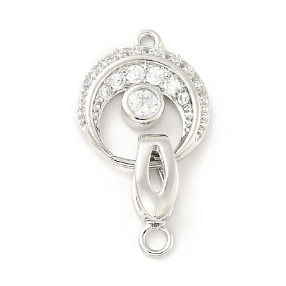 Flat Round Brass Clear Cubic Zirconia Fold Over Clasps, Cadmium Free & Lead Free