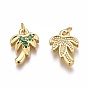 Brass Micro Pave Green Cubic Zirconia Charms, Long-Lasting Plated, Coconut Tree