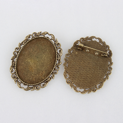 Vintage Alloy Brooch Cabochon Bezel Settings, with Iron Pin Brooch Back Bar Findings, Oval, Cadmium Free & Nickel Free & Lead Free, Tray: 30x40mm, 51x39x2mm, pin: 0.6mm
