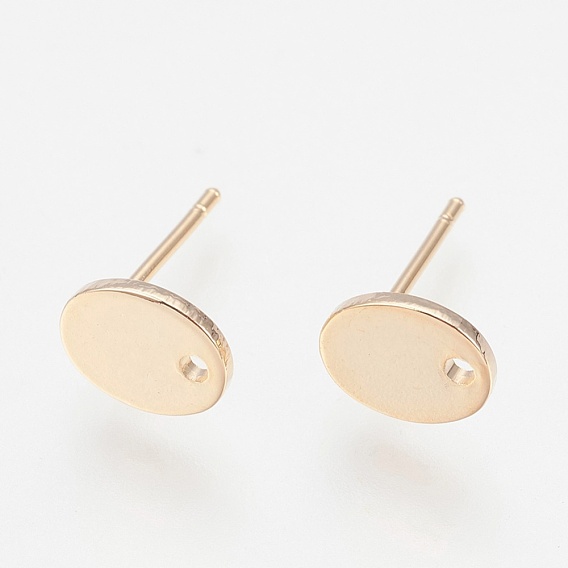 Brass Stud Earring Settings, with Loop and Flat Plate, Nickel Free, Real 18K Gold Plated, Oval