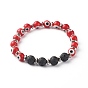 Handmade Evil Eye Lampwork Beaded Stretch Bracelets, with Natural Lava Rock & 304 Stainless Steel Beads