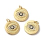 Rack Plating Brass Micro Pave Cubic Zirconia Pendants, with Jump Ring, Long-Lasting Plated, Lead Free & Cadmium Free, Flat Round with Evil Eye Charm