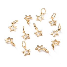 Brass Charms, with Jump Rings, Long-Lasting Plated, Star, Hollow