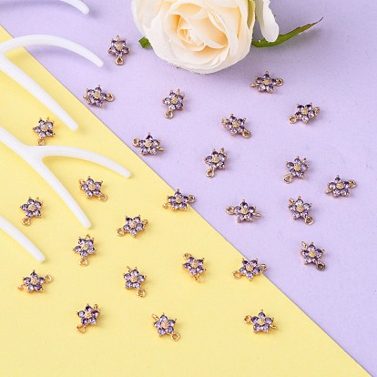 Transparent Glass Links Connectors, with Brass Findings, Faceted, Flower, Light Gold