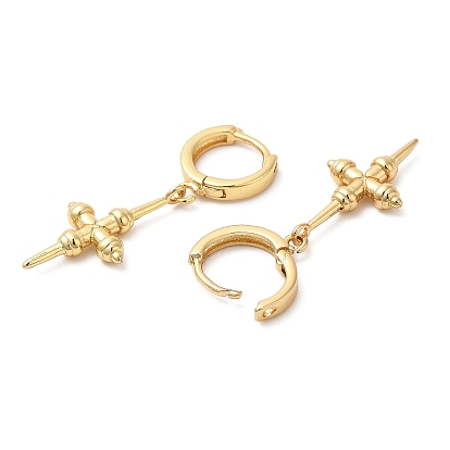 Rack Plating Brass Cross Hoop Earrings, Lead Free & Cadmium Free