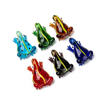 Handmade Lampwork Glass Pendants, Frog, 44x33x12mm, Hole: 6mm, 12pcs/box