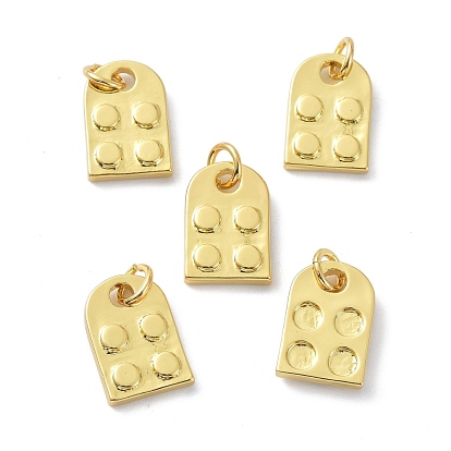 Eco-Friendly Brass Building Blocks Charms, Long-Lasting Plated, with Jump Ring, Half Oval