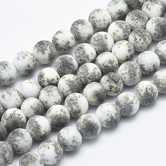 Brins de perles de pierres précieuses de jaspe naturel, givré, ronde