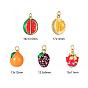 10Pcs 5 Style Fruit Theme Brass Enamel Pendants, Real 18K Gold Plated, Durian & Orange & Watermelon & Pitaya & Mulberries