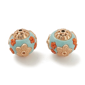 Handmade Indonesia Beads, with Alloy Findings and Resin, Rondelle with Flower
