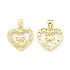Rack Plating Brass Micro Pave Clear Cubic Zirconia Pendants, Cadmium Free & Lead Free, Long-Lasting Plated, Heartwith Ring Charm