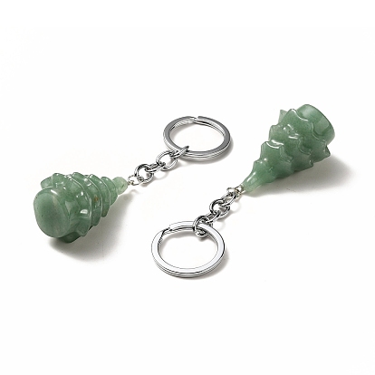 Natural & Synthetic Gemstone Keychain, with Iron Split Key Rings, Christmas Tree