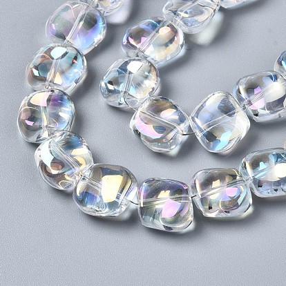Electroplate Glass Beads Strands, AB Color, Square