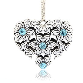 Antique Silver Plated Alloy Rhinestone Heart Pendants, 35x40x14mm, Hole: 3mm