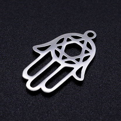 201 Stainless Steel Pendants, for Jewish, Hand/Hand of Fatima/Hand of Miriam with Star of David