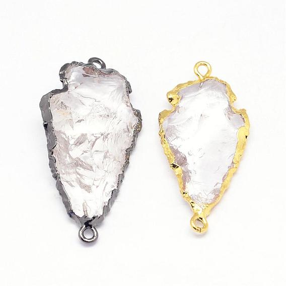 Electroplate Quartz Crystal Links/Connectors, with Brass Finding, Arrowhead