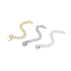 Rack Plating Brass Curb Chain Extender, End Chains with Heart Drop