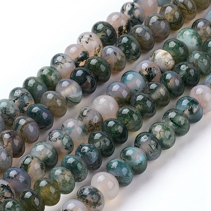 Natural Moss Agate Beads Strands, Rondelle