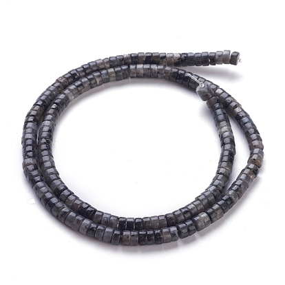 Natural Black Larvikite Beads Strands, Heishi Beads, Flat Round/Disc