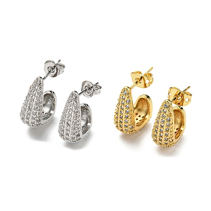 Rack Plating Rack Plating Brass Micro Pave Clear Cubic Zirconia Stud Earrings for Women, Cadmium Free & Lead Free, Hook