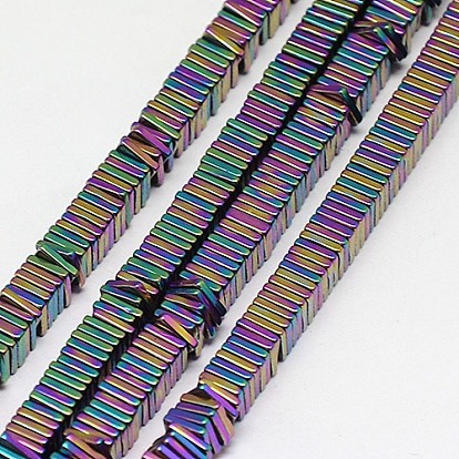 Electroplate Non-magnetic Synthetic Hematite Heishi Beads Strands, Thin Slice Flat Square Beads, Grade A