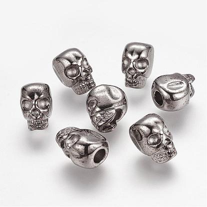 Halloween Skull Alloy Tibetan Style Large Hole European Beads, Cadmium Free & Lead Free, 12x10x8mm, Hole: 4mm, about 385pcs/1000g