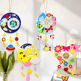 Cloth Woven Net/Web Wind Chime with Polyester Rope, Pendant Decoration for Home Party Festival Decor, Colorful