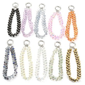 Glass Beaded Mobile Straps, Multifunctional Chain, with Iron Spring Gate Ring