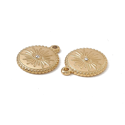 Vacuum Plating 201 Stainless Steel Charms, Crystal Rhinestone Flat Round with Eye Pattern